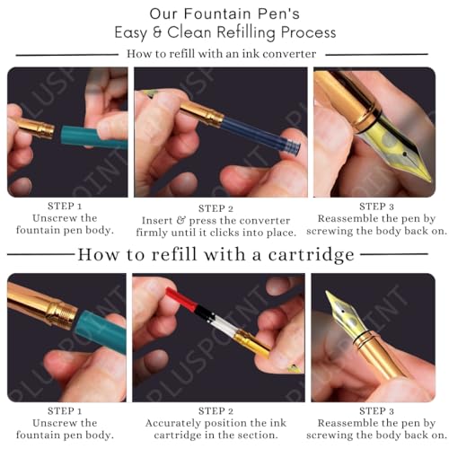 Image of PLUSPOINT Luxury Metal Body Fountain Pen Blue Mat Finish Studded stone Clip, Iridium Nib, Rose Gold Trims, Include Ink Converter Gift Set for Men & Women, Executives, kids