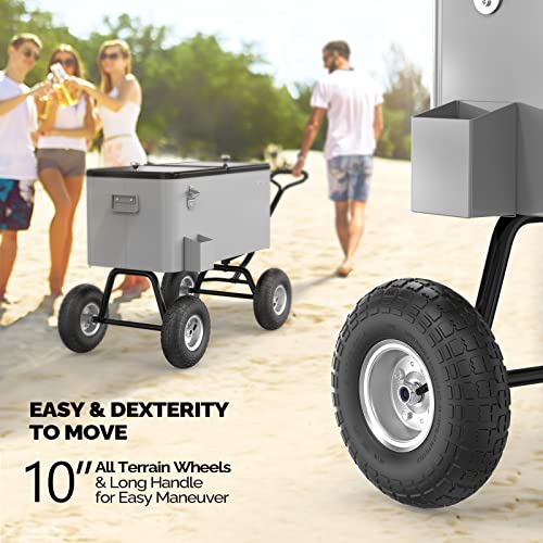 VINGLI 80 Quart Wagon Rolling Cooler Ice Chest, w/Long Handle and 10" Wheels, Portable Beach Patio Party Bar Cold Drink Beverage, Outdoor Park Cart on Wheels - Image 4