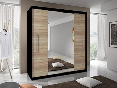 MODERN BEDROOM 2 SLIDING DOORS WARDROBE 6 ft 8 inch (204cm) CHOICE OF SIDES COLOURS AND FRONTS (White Frame, White Front with mirror)