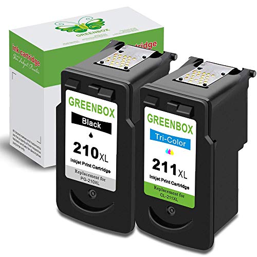 GREENBOX Re-Manufactured Ink Cartridge Replacement for Canon PG-210XL 210 XL CL-211XL 211 XL Used in Canon IXMA IP2702 MP495 MP490 MP250 MP260 MP280 MP480 MX340 MX410 Printer (1 Black 1 Tri-Color)