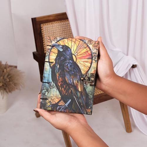 Image of CRAFT JUNKY Journal Diary with Handcrafted Box, 5 x 7 Inch Special Binding Unruled Lock Diary for Girls, Art Book with Aesthetic Print Sketch Book for Artists, 200 Acid-Free Pages A5 (CROW)