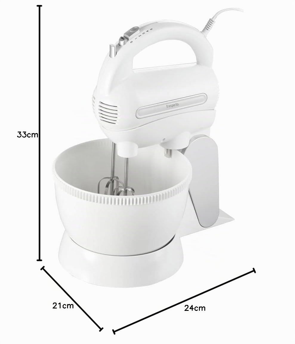 CAMRY CR 4213 - Frullatore a mano con ciotola per miscelazione, 600 W, 5 velocità, con supporto per impastare e gancio per mescolare, in acciaio INOX, con miscelatore elettrico