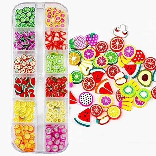 D.B.Z. ® 3D Nail Art Kit Fruit 12 Designs & Shapes Nail Art Slices Colorful Crystal Fruit Clay Nail Slice Nails Sequins DIY Nail Art Marking Tools (Assorted Fruit Design)