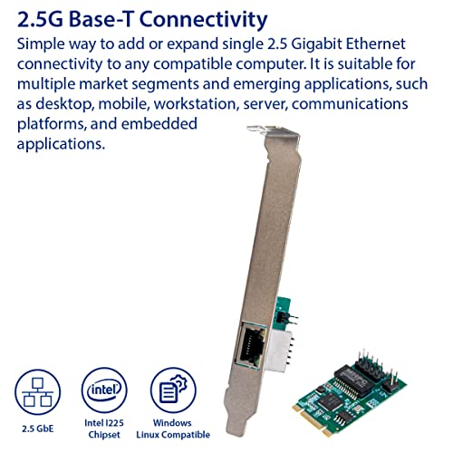 Image of IO CREST 2.5 Gigabit Ethernet M.2 M+B Key Interface Card 10 /100 /1000 /25000 Mbps RJ45 LAN Intel I225 Chipset,Black,SY-PEX24075