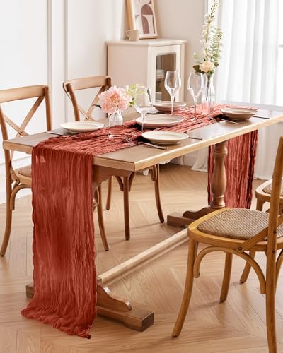 Pureegg 2 Pack Cheesecloth Table Runner 120 Inch Rust - image 8