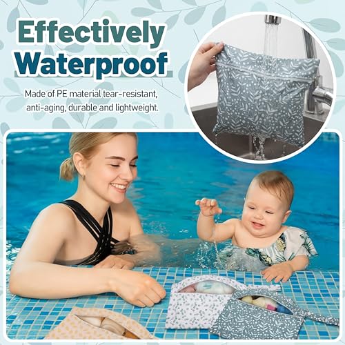 Reginary 8 Pack Wet Dry Bags Waterproof Reusable Travel Zipper Pouch for Baby Cloth Diapers, Swimsuits, Wet Clothes, Toiletries, Beach, Pool, Yoga Gym Bag, 2 Sizes (Leaf Style)