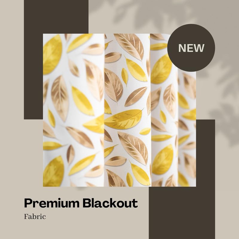 Image of Blackout Door Curtains 7 Feet Long Set of 1 with Tie Back, Parda 7 feet Long, Printed Curtain for Living Room, Bedroom, 80-85% Blackout, Perfect for Home Dcor (7 Feet, Yellow, Brown and White)