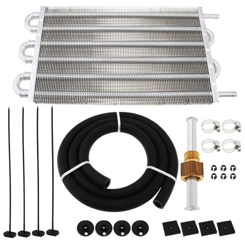 DriSentri 5/16" Transmission Oil Cooler Kit, Universal Aluminium alloy 6 Pass Tube and Fin Oil Cooler Kit with Hose Mounting Kit