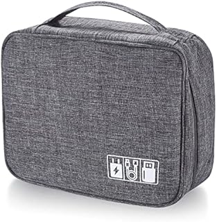 PanBeiQi Electronic Bag, Electronic Accessories Organiser, Double Layer Electronics Accessories Organiser Travel Bag for Mobile Phone, SD Cards, Cables, Hard Drive, Adapter, gray, 1