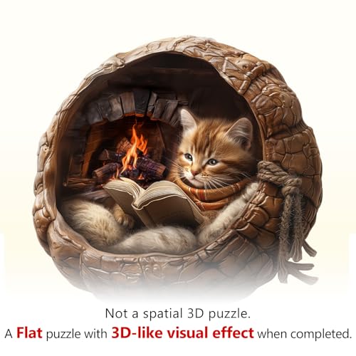 Rompecabezas de madera para adultos, 13.4 x 13.2 pulgadas, 270 piezas, Rompecabezas Gato Acogedor de Otoño con efecto visual 3D miniatura 2