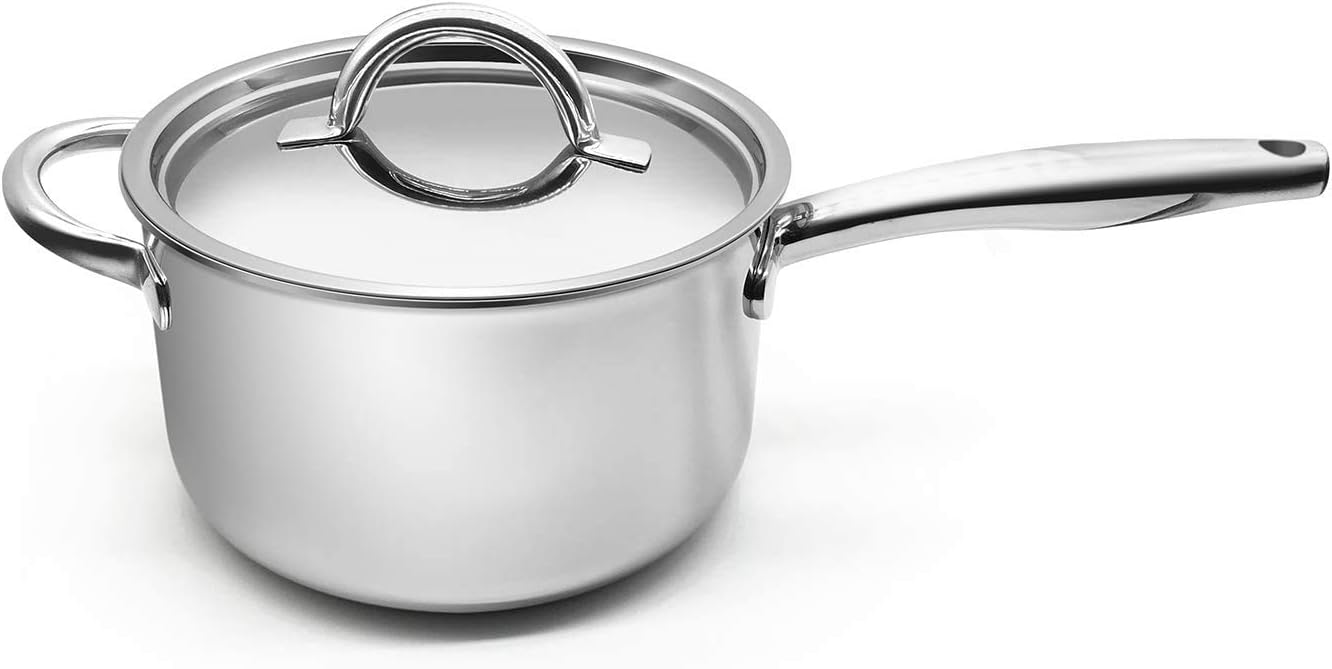 Fortune Candy 4-Quart Saucepan with Lid, Tri-Ply, 18/8 Stainless Steel, Advanced Welding Technology, Dishwasher Safe, Induction Ready, Mirror Finish