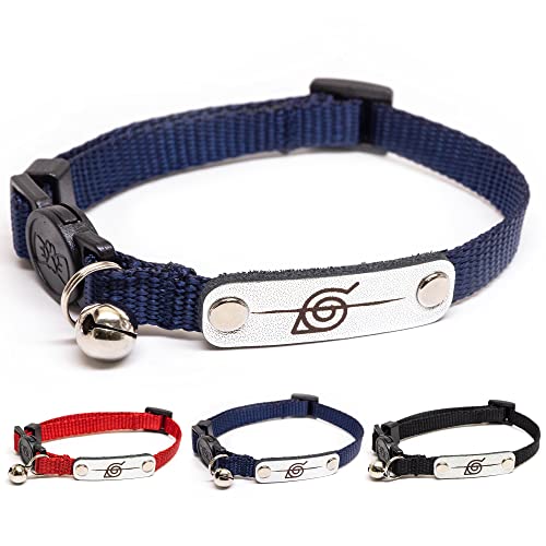 Naruto Breakaway Cat Collars for Girl & Boy Cats | Officially Licensed Naruto Shippuden Hidden Leaf Village Pet Accessories & Gifts, (8.5” to12”) Adjustable Cute Kitten Collar with Bell (Navy, Rogue)
