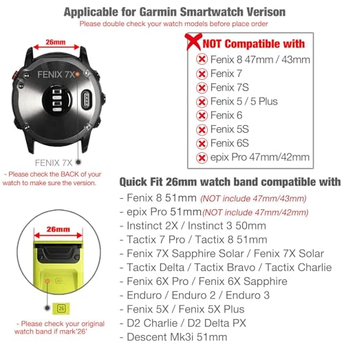 Bracelet nylon Garmin Fenix 8 51mm et 7X 6X 5X à libération rapide par YUXUAN