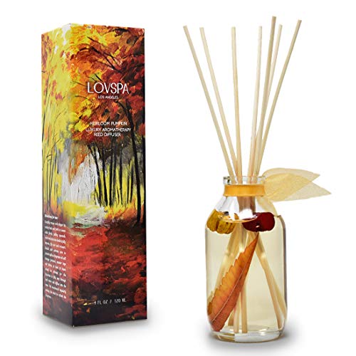 LOVSPA Reed Diffuser Set, Heirloom Pumpkin Scented Oil Diffuser with Sticks, Home Fragrance Accessories for Bathroom Shelf Decor, Aroma Diffusers for Home or Office Fall Decor, USA Made by LOVSPA - Used condition - US$10.79