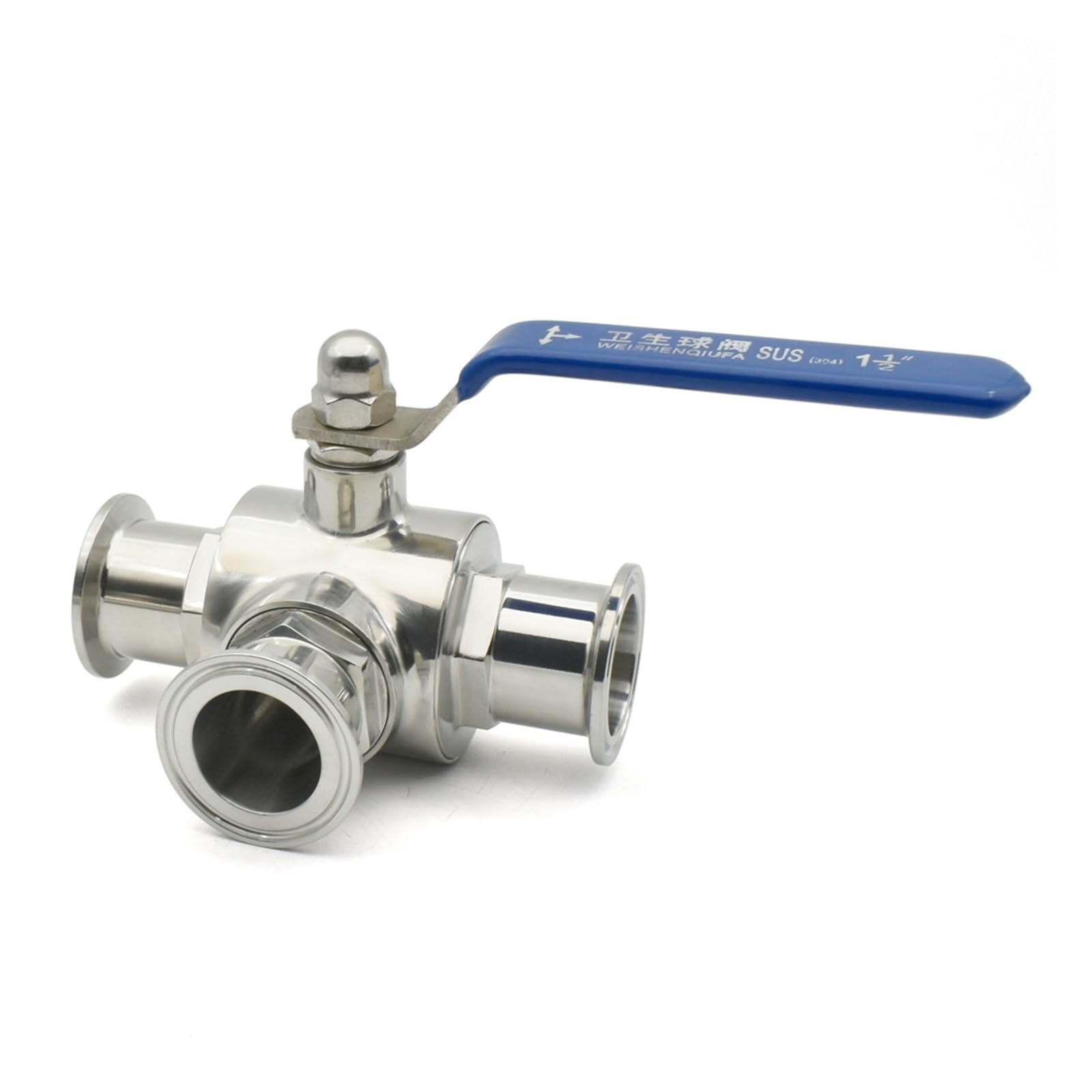 Válvula de Bola de Tres vías en Forma de T de Grado Sanitario de Acero Inoxidable SS304/316L de 19/25/32/38/45/51 mm, Tipo de Anillo de Puerto T/L OD50.5/64 mm(SUS304,L-Port,32mm Ferrule 50.5)