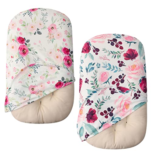 Image of Little Jump 2 Pack Baby Lounger Cover Soft Cotton Slipcover Fits Newborn Lounger for Baby Boys and Girlsbaby Lounger Cover (2 Pack Floral)