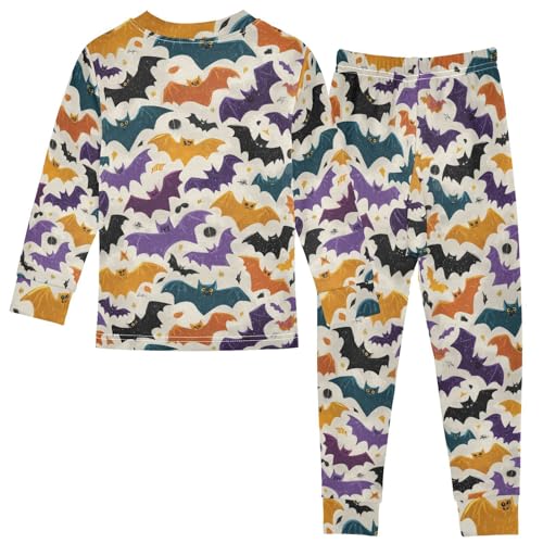 Pajama Sets Long Sleeve Colorful Bats Flying Skyward Soft Comfy Sleepwear 2 Piece PJS 3-8T3