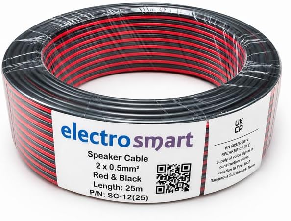 25m Red/Black Multistrand 2 x 0.5mm Speaker Cable by electrosmart - Ideal for Car Audio & Home HiFi