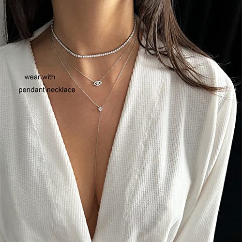 Tewiky Choker Necklace For Women, Tennis Necklaces Dainty Silver Rhinestone Necklace Simple Sparkly Diamond Choker Necklaces Trendy Tennis Bridal Wedding Jewelry Gifts For Women Girls #TOP3