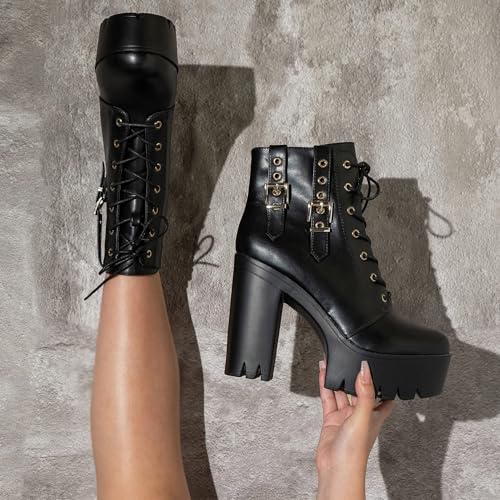 Cape Robbin Women's Platform Combat Boots - Chunky Block Heel High Top Fashion Boots for Fall Winter (Elinda)4