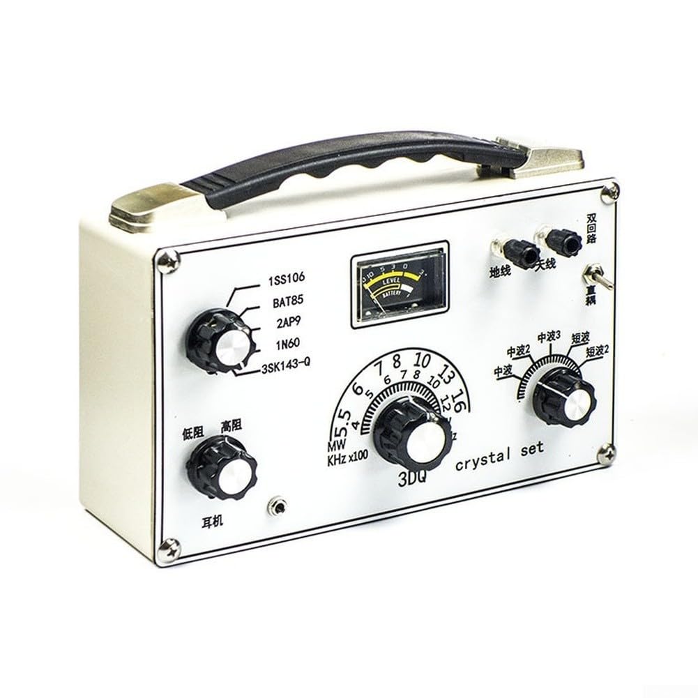 Verstellbares 5-Band für Kristall-Radio-Empfänger für mittlere Kurzwellen-Bänder | Mit 3DQ Diode, hohe / niedrige Impedanz Kopfhörer, Dual-Loop-Tuning, Strommesser, Direktkupplungsschaltung für Radio Hobby