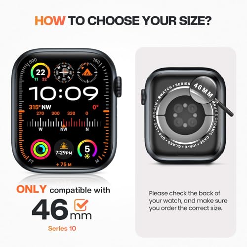 Image of VEMIGON Waterproof Case for Apple Watch Series 11 /10 46mm with Tempered Glass Screen Protector, Full Coverage Hard PC Bumper Back Frame, Protective Cover for iWatch - (S11 /S10-46mm Black)