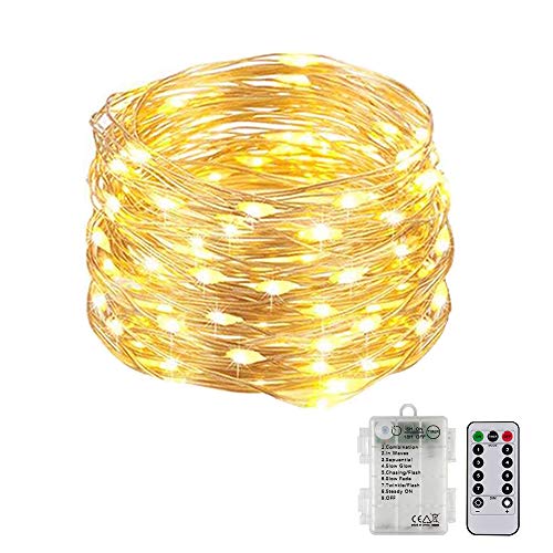 Dalugo LEDイルミネーションライト ストリングライト 電池式 ジュエリーライト 100球 10m リモコン付 防水 屋外 室内 8パターン 点滅 点灯 タイマー機能 ガーデンライトクリスマス/ハロウィン/パーティー/バレンタインデー/新年/祝日/結婚式/学園祭屋外/室外/室内/庭対応 飾りライト