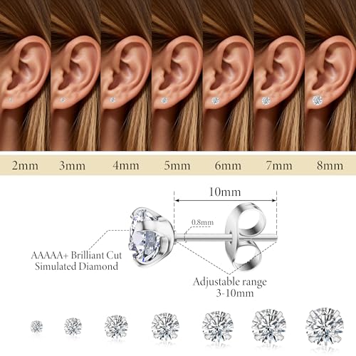 Arminor 7 Pairs 20G Stud Earrings for Women Men Hypoallergenic 316L Surgical Stainless Steel Earrings for Multiple Piercing | AAAAA+ Cubic Zirconia Earring Stacks with Butterfly & Silicone Backs by Arminor - Used condition - US$7.81