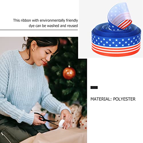 VALICLUD 1 Roll USA Flag Ribbon Fabric Gift Wrapping Ribbon Patriotic Independent Day Crafts Ribbon for DIY Wreath Bows Trims Hair Accessories 2. 2cm Width - Image 4