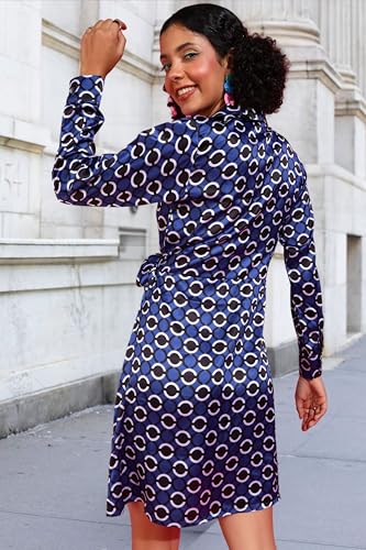 Image of POPWINGS Women Casual Blue & Black Dot Circle Print Satin Dress Dress | Stylish Dress | Trendy Dress