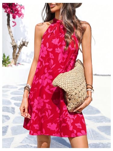 Image of Floerns Women's Sleeveless Floral Print Sundress Halter Neck A Line Short Dress