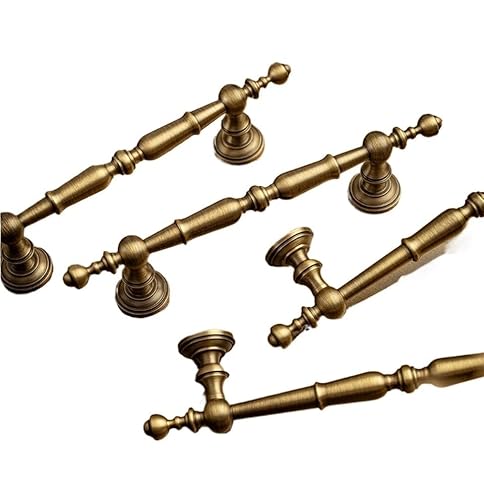 Qvorlth Vintage Cabinet Pulls Solid Antique Brass Handle Kitchen Cabinet Pull Furniture Wardrobe Drawer Knob Bronze(2150-96-HGT)