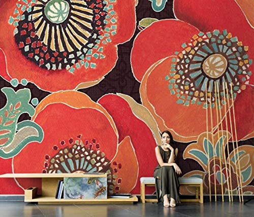 GIVLWF Décoration Murale de Abstraites Vintage Fleur, Rouge Fleur Tableaux Muraux Poster pour Le Décor de Salon de Chambre à Coucher - 150 x 70 cm