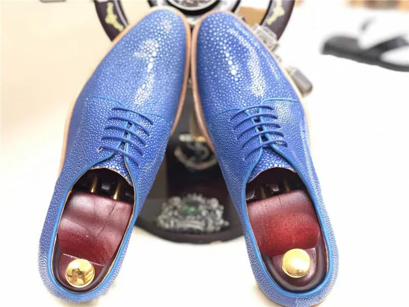 Authentic Real Stingray Skin Fashion Red Blue Men's Dress Shoes Genuine Exotic Leather High-end Male Lace-up Party Dress Oxfords2