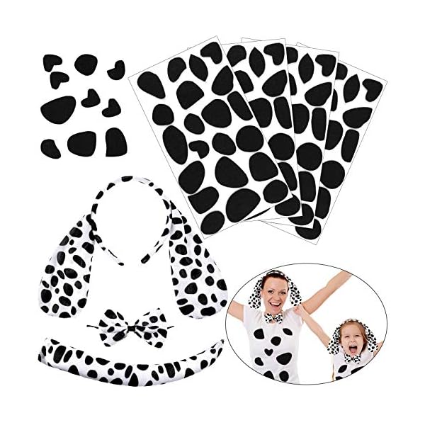 Willbond dalmatian dog ear headband, bow tie, tail set with 4 sheets adhesive felt circles felt pads for halloween diy projects costume party decorations supplies