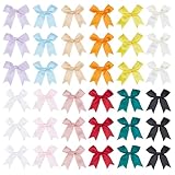 BENECREAT 120 Stück Glänzende Geschenkverpackungsschleifen 12 Farben Polyester Bastelschleifen 90x80x6mm Mit Selbstklebenden Aufklebern Für DIY Bastelarbeiten Hochzeiten Geburtstagsparty Dekoration