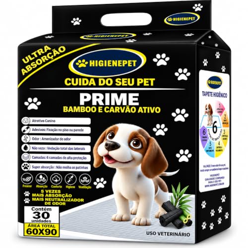 Tapete Higiênico P/cães 60x90 30unidades Prime Carvão Ativado-Bamboo Higienepet