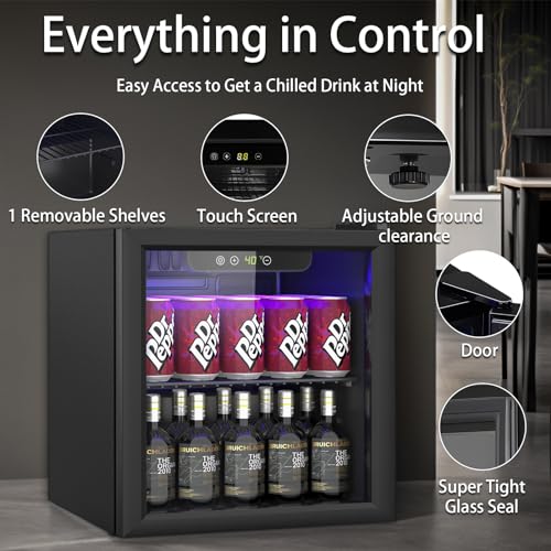 Image of DOGHLY 1.3 Cu.ft Beverage Refrigerator Cooler, 60 Cans Mini Fridge with Glass Door, and Temperature controllable switch for Soda, Beer or Wine For Office or Bar with Removable Shelves