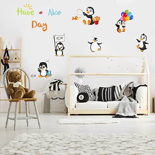Pligreat Penguin Wall Decals, Kid's Bedroom Wall Sticker-Have A Nice Day, Animal Decor Decal For Nursery Door Window Refrigerator Office Home Decoration (30.7×15.4", Colorful) #TOP3
