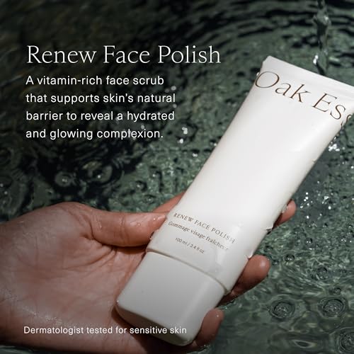 Oak Essentials Renew Face Polish, Gentle Vitamin-Rich Facial Scrub with Pineapple Extract and Red Seaweed Algae, Biodegradable Face Exfoliator for Sensitive-Feeling Skin, 1.7 Oz