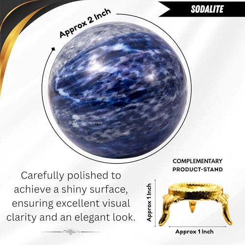 Image of Certified Sodalite Crystal Ball for Meditation - Premium Crystal Vastu Items for Home and Feng Shui Items for Good Luck - Ideal for Pooja Supplies and Spiritual Practices (2 inch Inch)