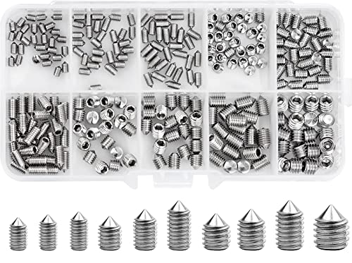 MAKINGTEC Stainless Steel Grub Cone Point Hex Socket Screws Set, 260 Pcs Metric Thread Socket Allen Key Cup Point Grub Screw Set with M3 M4 M5 M6 for Door Handles Faucet Light Fixture