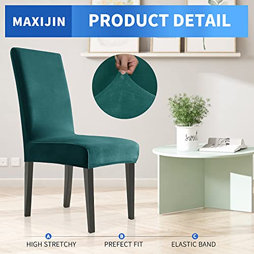 MAXIJIN Stretch Velvet Chair Covers for Dining Chairs Set of 4 Removable Velour Dining Chair Covers Plush Chair Slip Covers for Dining Room,Hotel,Kitchen,Ceremony (Deep Teal - Image 2