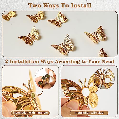 Decoración de mariposas doradas 3D, 18 unidades miniatura 6