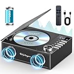 Greadio Portable CD Player with Bluetooth 5.3, 4000mAh Rechargeable CD Music Player with Remote Control, Dual Speakers, LED Display, Supports USB, TF Card, AUX for Home/Car (Black)