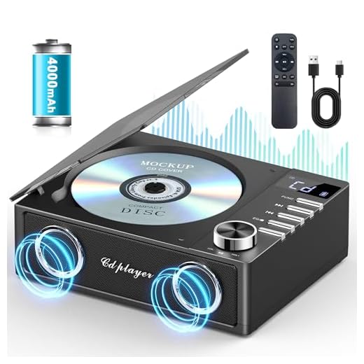Greadio CD Player Tragbar mit Bluetooth 5.3, 4000mAh Wiederaufladbarer CD-Player mit Fernbedienung, HiFi-Sound-Lautsprecher, unterstützt USB, TF, AUX, LED-Display für Zuhause/Auto/Geschenk