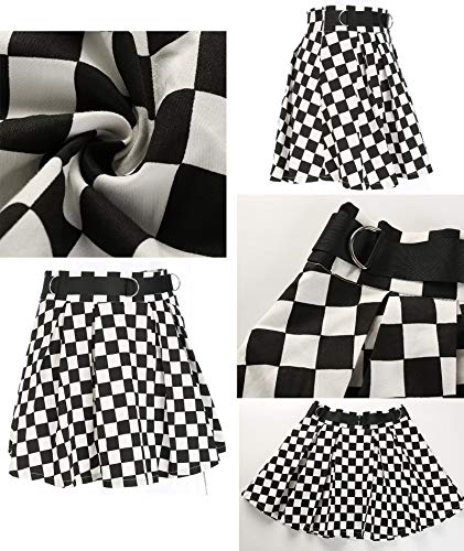 Xxxiticat Women's Flared Checkerboard Mini Skirt Girls High Wasited Sweat Plaid Checkered Short Pleated Swing Skirts(9428,Bl,S) Black #TOP2