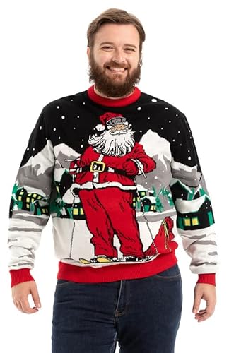 Pull de Noël Laid, LED Sweat à Tricoté Drôle de Noël pour Hommes avec Un Renne Elfe Lama et Un Arbre de Noël, Sweat-Shirt Festif Unisexe pour Noël Season's Shake Off M Cover