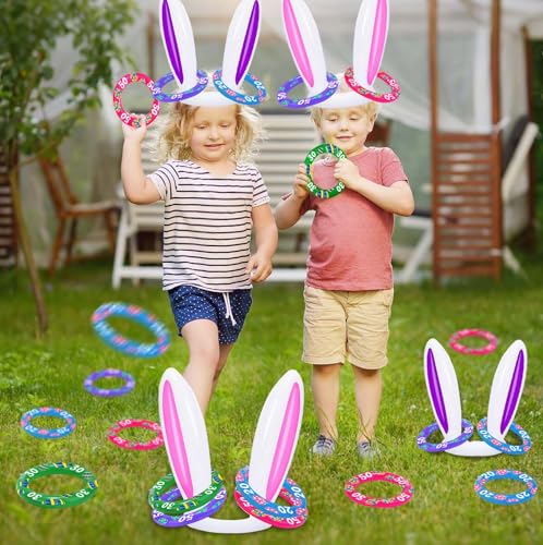 Uniqhia Easter Games for Kids, Easter Inflatable Bunny Ring Toss Games (2 Sets & 8 Score Rings), Ring Toss Game for Easter Party Favors Indoor Outdoor Games by Uniqhia - Image 2