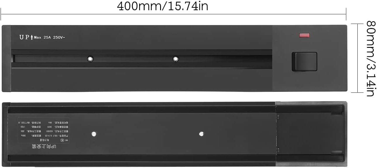 Yinhing Track Lighting, 40cm Wall Mounted Embedded Outlet Adapter Track Accessory Outlet Power Strip with Removable Outlet Adapter for Kitchen Office Closet Studio (Black)